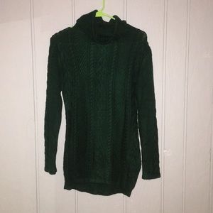 Green, polo neck, knit sweater